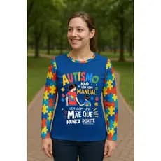 Camiseta UV Adulto Unissex Autismo Personalizada DTF – Blusa UV50+ Proteção Solar Esportiva