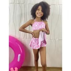Biquíni Infantil Menina Blogueirinha com Saia Estampado Confortável Lycra Praia Piscina Moda Verão