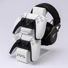 Suporte para 2 controles Playstation PS5 e Fone de ouvido HeadSet HeadPhone Video Game Gamer