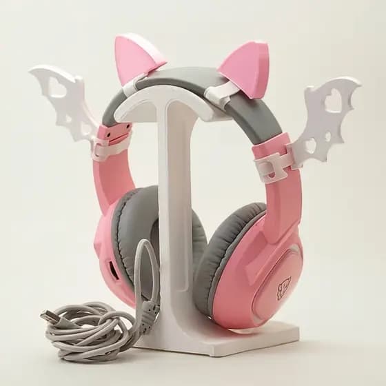 Orelha de Gato para Fone de Ouvido + Asinhas Kit Gamer Rosa Acessório para headset Neko cosplay