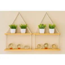 kit 2 prateleira suspensa nicho de parede estante decorativa madeira pinus jardim vertical 2 andares charme decoração