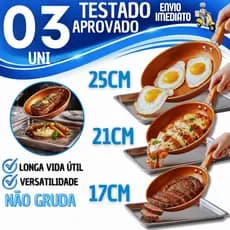 Combo Frigideira Antiaderente Cerâmica Alumínio Estilo Cobre 17/21/25cm Casa Cozinha Utensílios