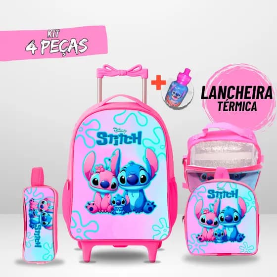 Kit Mochila Escolar Stitch + Lancheira Térmica + Estojo