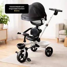 Triciclo Infantil Com Empurrador Confortavel Seguro Controle Parental Branco