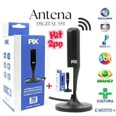Combo 2 peças - Antena Hd Para Tv Smart Led Lcd 4k Completa Cabo 1.8 Metros