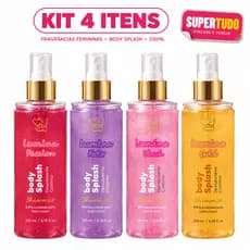 Kit 4 Body Splash Feminino 200ml Perfume Colônia Fragrâncias Glow Glitter Lumina Passion Noir Blush Gold