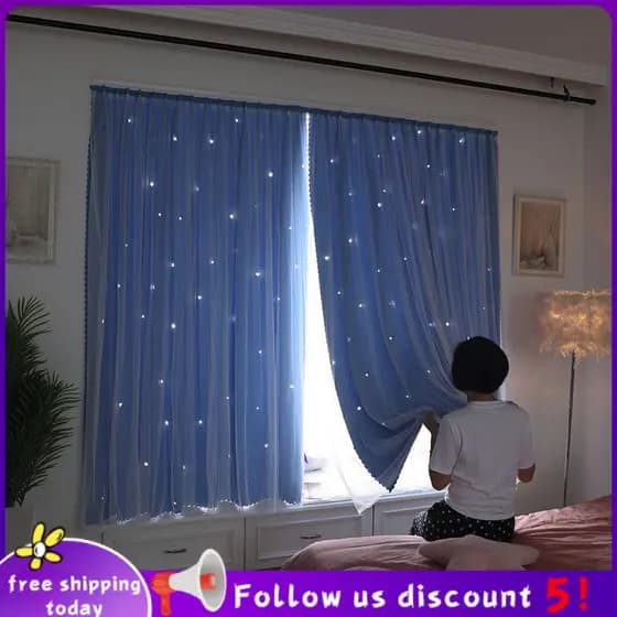 Se7ven ✨Velcro curtains curtains easy to install cute non-perforated bedroom girl heart self-paste full blackout net red models simple type high blackout rental room