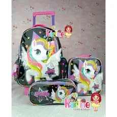 KIT MOCHILA ESCOLAR INFANTIL UNICÓRNIO 3D DE RODINHAS/MOCHILA LANCHEIRA TÉRMICA ESTOJO/MOCHILA PRA MENINA/MOCHILA DENLEX