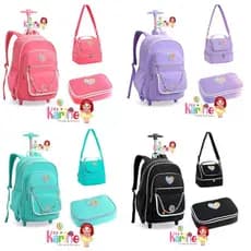 Kit Mochila de Rodinhas Lancheira Estojo LOVE DENLEX/Mochila Juvenil com Rodinhas/Mochila para Menina/Mochila Denlex