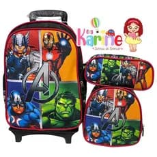 KIT MOCHILA ESCOLAR INFANTIL VINGADORES COM RODINHAS/ MOCHILA LANCHEIRA TÉRMICA ESTOJO/ MOCHILA PARA MENINO/ VINGADORES