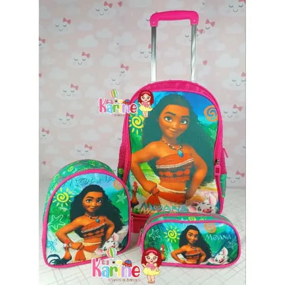 KIT MOCHILA ESCOLAR INFANTIL MOANA COM RODINHAS/ MOCHILA LANCHEIRA TÉRMICA ESTOJO/MOCHILA PARA MENINA/MOCHILA MOANA