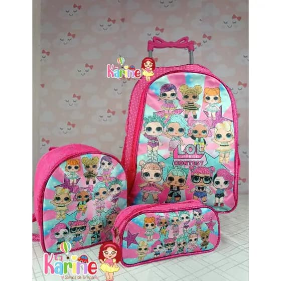 KIT MOCHILA ESCOLAR INFANTIL LOL SURPRISE COM RODINHAS/MOCHILA LANCHEIRA TÉRMICA ESTOJO/MOCHILA PARA MENINA/LOL SURPRISE