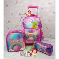 KIT MOCHILA ESCOLAR INFANTIL GATINHO ARCO ÍRIS COM RODINHAS/ MOCHILA LANCHEIRA TÉRMICA ESTOJO/ MOCHILA PARA MENINA YEPP