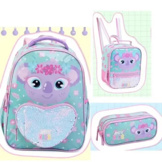 KIT MOCHILA ANIMAL COM LANCHEIRA E ESTOJO INFANTIL FEMININA DENLEX/MOCHILA INFANTIL/MOCHILA PRA MENINA/MOCHILA DE COSTAS