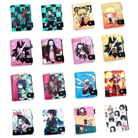 Anime Demon Slayer Kamado Agatsuma Zenitsu Inosuke Carteira De Botão Curto Dobrável Com Zíper Bolsa De Moedas