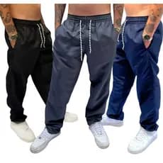 Kit 3 Calças Tactel Grosso Masculina C Elástico E Cordão Para Amarrar Lisa Costura Reforçada Com 3 Bolsos