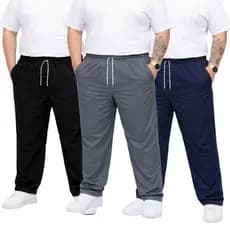Kit 3 Calças Tactel Grosso Plus Size  Masculina Elástico Cordão P Amarrar Costura Reforçada 3 Bolsos