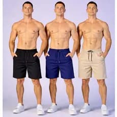 Kit 3 Shorts Masculino Tactel C Elastano Premium Liso 3 Bolsos Bermuda Mauricinho Praia Verão Casual