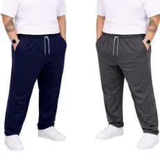 Kit 2 Calças Tactel Grosso Plus Size  Masculina Elástico Cordão P Amarrar Costura Reforçada 3 Bolsos