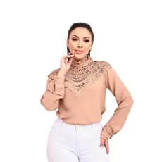 Blusa Moda Evangelica Sofisticada Manga Longa Top Sku:bmlp02