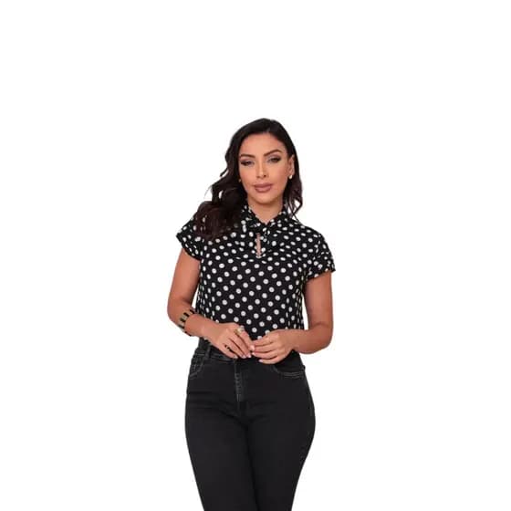 Blusa feminina moda plus size de bolinha casual sku:BP108