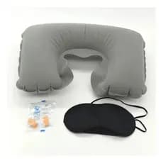 Travesseiro Inflável Almofada Pescoço P/ Viagem Carro Avião Kit 3 Peças Tapa olho Protetor auricular