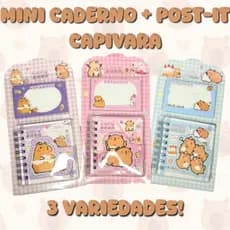 Kit Mini Caderno Capivara com Post-it | Papelaria Fofa Kawaii | 4 Cores