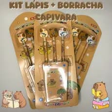 Kit Lápis com Borracha Capivara | 3 Unidades | Papelaria Fofa Kawaii