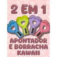 Apontador com Borracha Coração 2 em 1 | Papelaria Fofa Kawaii | Com Tampa