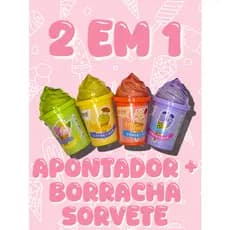 Apontador com Borracha Sorvete 2 em 1 | Papelaria Fofa Kawaii