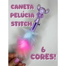 Caneta Stitch 6 Cores com Pelúcia e Pingente | Caneta Kawaii Fofa