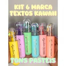Kit 6 Marca-Textos Cores Pastel com Estrelinhas Móveis | Kawaii