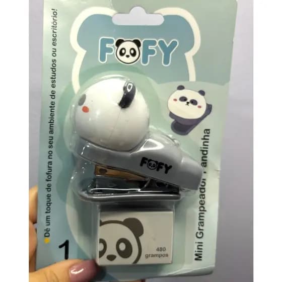 Mini Grampeador Panda Fofy Pet com 480 Grampos | Grampeador Fofo Preto e Branco Escolar Escritório Papelaria Criativa