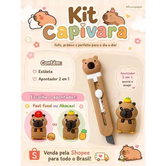 Kit Mini Fofura - Estilete + Apontador 2 em 1.