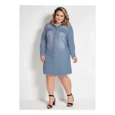 Vestido Chemise Jeans Marguerite Feminino Curto Decote V