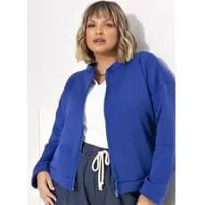 JAQUETA AZUL ROYAL EM MALHA PLUSH PLUS SIZE