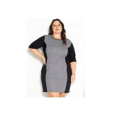 VESTIDO  FEMININO PLUS SIZE XADREZ BRANCO E PRETO