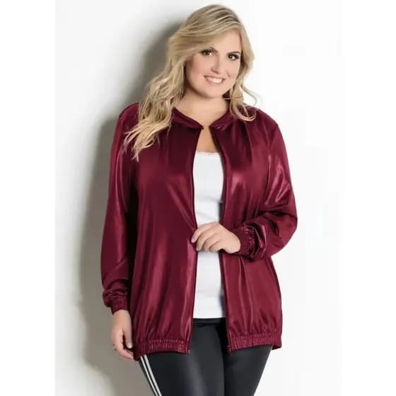 Jaqueta Bomber Bordo Plus Size Feminina