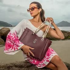 Linha Premium Zenna Bolsa Feminina Sacola Grande Bolsa Viagem Couro Sintético + Necessaire Maquiagem