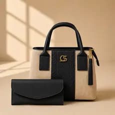 Bolsa Média Tecido Paris, Bolsa Feminina Transversal + Carteira Couro Sintético Versátil Gaby Show