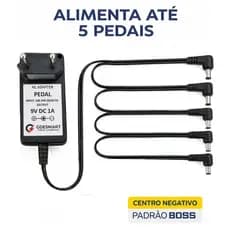 Fonte Pedal Pedaleira 9v 1000ma Bivolt  P/ 5 Pedais Com Led