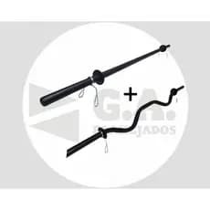 KIT BARRA RETA BODY PUMP 1,20M+ BARRA W 1,16M COM PRESILHAS ACADEMIA MUSCULAÇÃO