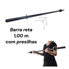 Barra Reta 1,00 metro com par de presilhas reforçada musculação academia