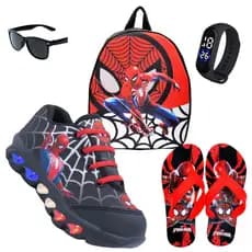 Kit tenis de LED infantil Homem Aranha masculino mais Chinelo mais Mochila mais Relogio e Oculos