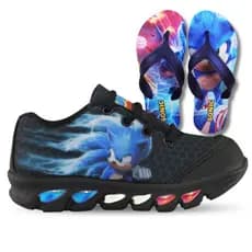 Tenis de LED infantil Sonic masculino mais chinelo meninos com luzinhas