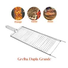 Grelha Dupla Abaulada Para Churrasqueira Para Peixe Carne Queijo Frango Grande 80 Cm