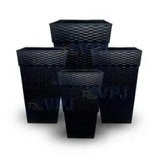 Jogo 4 Vasos Kit Rattan  Decorativo de Sala Varanda Jardim Flores e Plantas