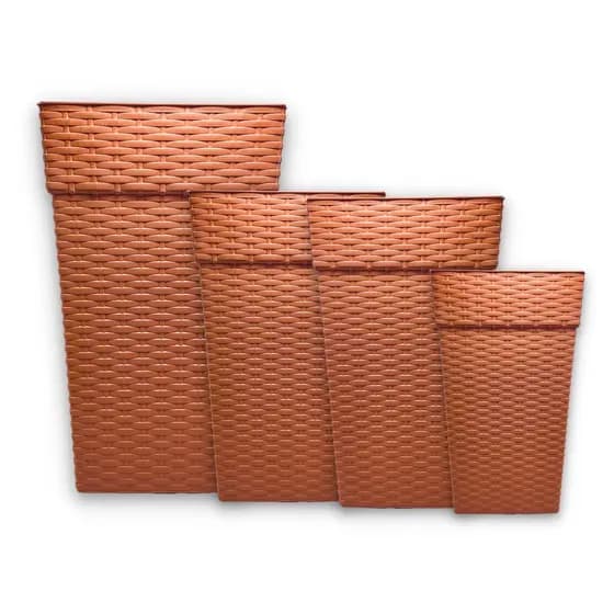 4 Vasos Plasticos Coluna Rattan Para Flor E Plantas 10l 17l 28l Quadrado cachepot Trama e Palmeira