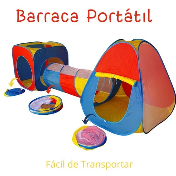 Barraca Túnel 3 em 1 Em Poliéster Resistente Colorida Com Bolsa Transporte