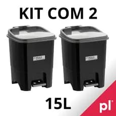 Kit 2 Lixeiras Black Steel Com Pedal 15L Reforçada Lavanderia Banheiro Escritório Cozinha Plástico